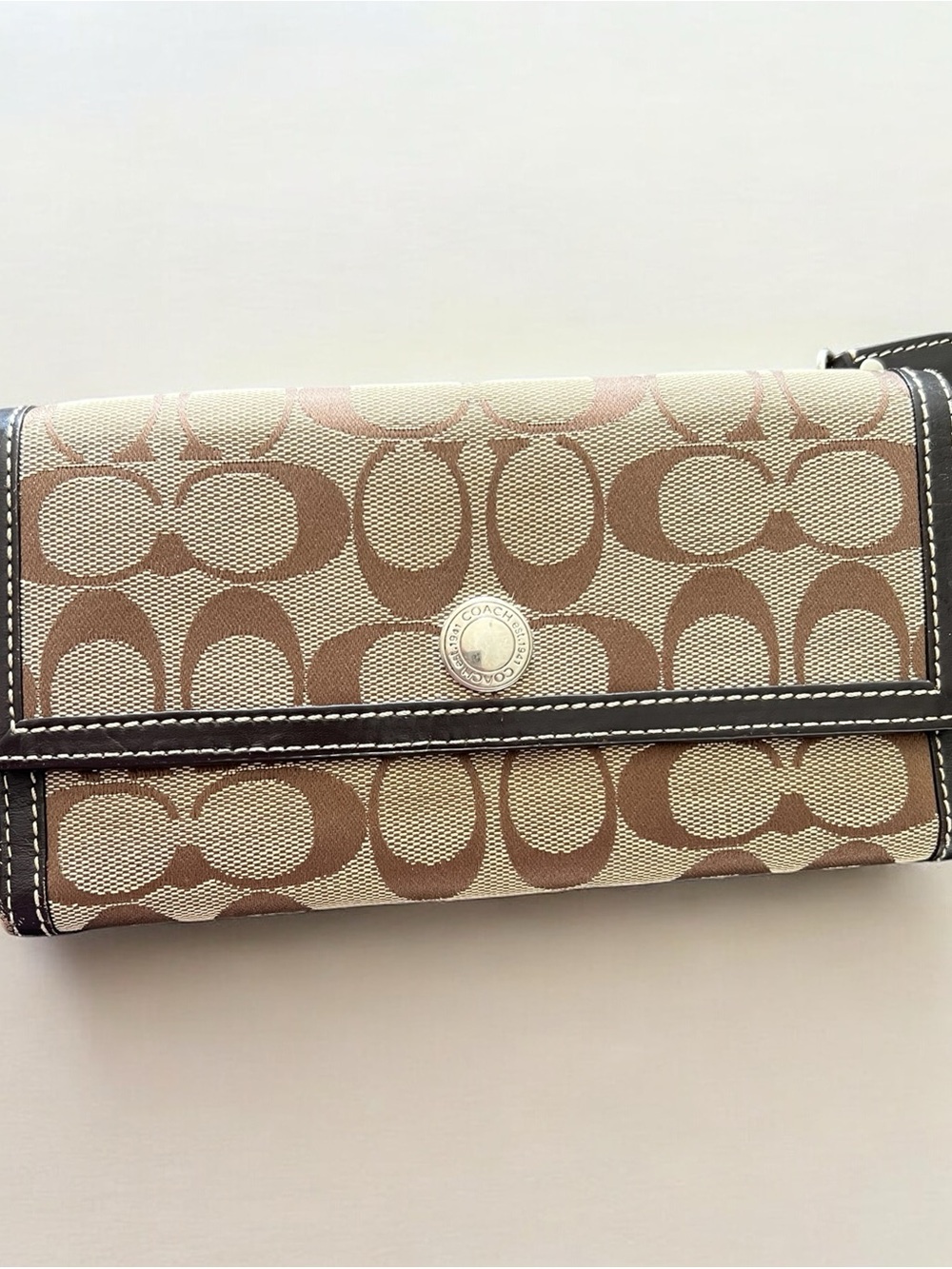 Coach Signature Continental Wallet in Brown and Beige